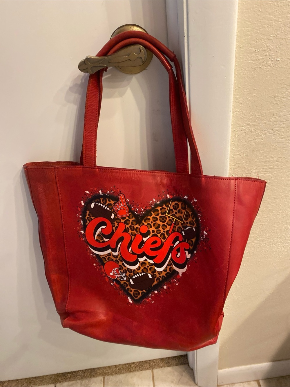 Noonday Collection Red Chiefs Heart Tote with Leopard Accent